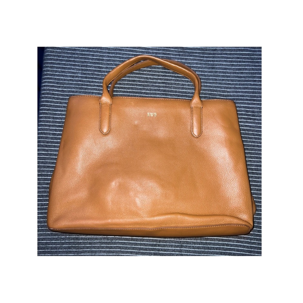 Mark & Graham Caroline Leather Handbag Tan Camel Pebbled Tote Monogram EWB Bag